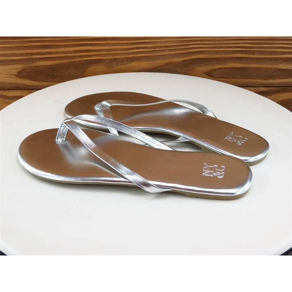NY&C Size 6 M Women Sandal Flip Flop Silver Synthetic‎